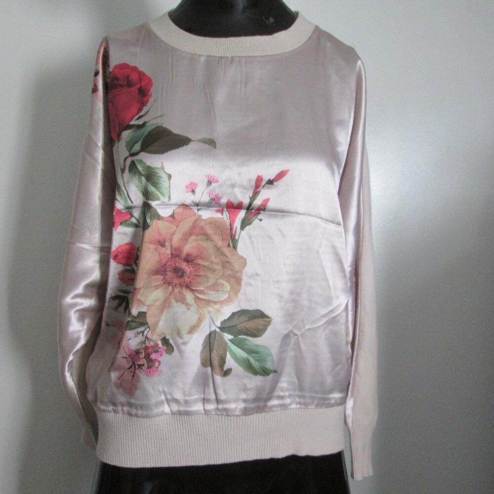 Unbranded beige satin floral front dolman style top